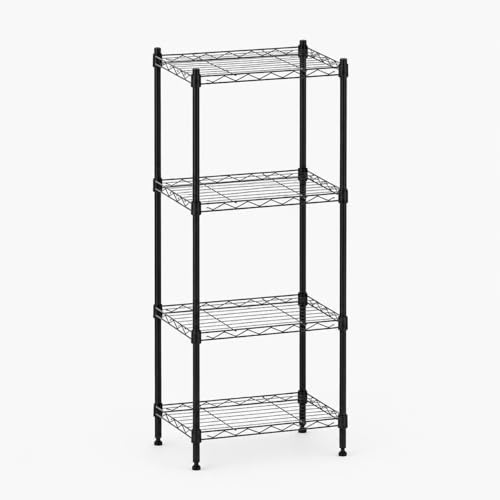 4 Tier Storage Shelves, Metal Wire Shelving Unit, Heavy Duty Adjustable Shelf Rack for Pantry, Kitchen, Garage and Laundry Room, Black - size: M-4
