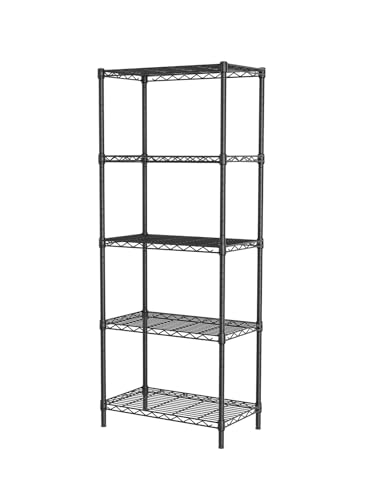 SINGAYE 5 Metal Shelves Wire Shelving Storage Shelf Adjustable Unit Pantry - color: Black, size: 5 Tier 12"Dx22"Wx59"H