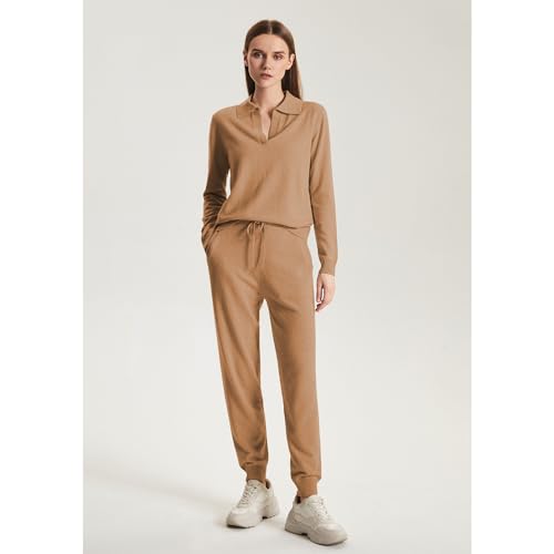 GreenMount Women's Deep V-Polo Casual Loose Cashmere Sweater Pullover Lapel Long Sleeve for Women Keep 37.5° Warm - color: Camel, size: X-Large
