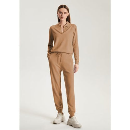 GreenMount Women's Deep V-Polo Casual Loose Cashmere Sweater Pullover Lapel Long Sleeve for Women Keep 37.5° Warm - color: Camel, size: X-Large