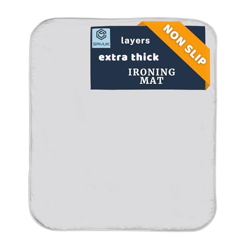 SAVUK Portable Ironing Mat Standard Size Silicone Coated Extra Heavy Duty Thick Padding, Heat Reflective, Non Stick Scorch and Stain Resistant (Ironing Mat - 21"x28") - color: White