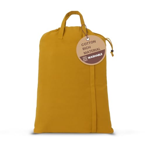 LFH Home Cotton RichCanvas Large Laundry Bag with Handle, Heavy Duty Drawstring Closure Washable Laundry Bags, School Travel, Home, Hotel, College Dorm, Organizer Sack, Toys Clothes 20x30-Yellow - color: Yellow, size: 20”x30”