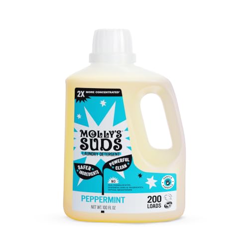 Molly's Suds Liquid Laundry Detergent | Clean Laundry Detergent Soap for Sensitive Skin | 2x Concentrated, High Efficiency (HE) (Peppermint - 200 Loads) - size: 100 Fl Oz (Pack of 1)