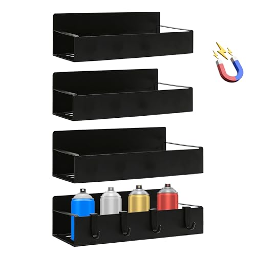 4 Pcs Magnetic Aerosol Spray Can Holder, Steel Magnet Toolbox Bottle Rack - color: Black-4pcs
