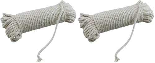 100 Ft Heavy Duty Braided Cotton Rope Clothesline Approximately #6 1/4" 6 mm Multi Purpose Home Boat Camping (Pack of 2) - size: Size #6 (Pack of 2)