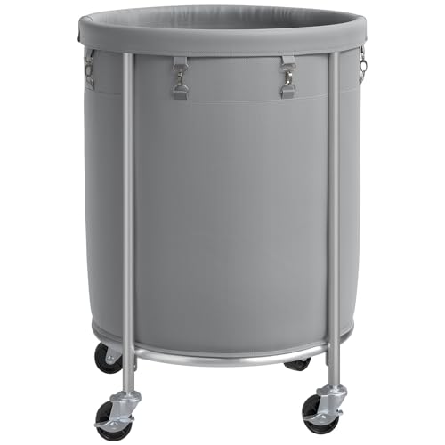 ELYKEN Laundry Basket with Wheels, Round Rolling Laundry Hamper, Gray - color: Gray, size: 170L