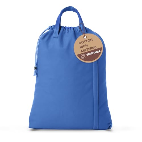 LFH Home Cotton Rich Canvas Large Laundry Bag with Handle, Heavy Duty Drawstring Closure Washable Laundry Bags, School Travel, Home, Hotel, College Dorm, Organizer Sack, Toys Clothes 20x30-Sky Blue - color: Sky Blue, size: 20”x30”