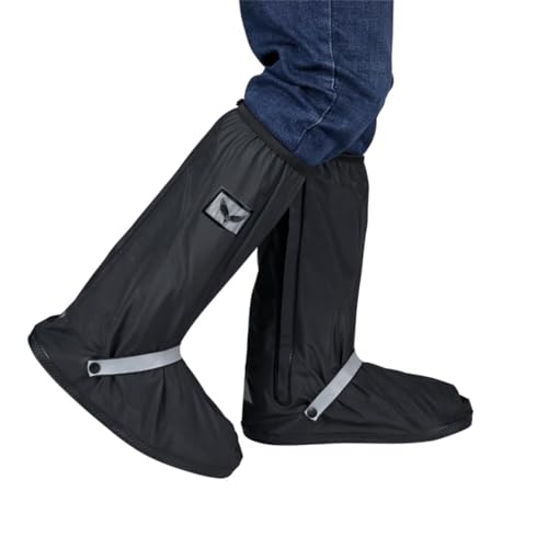 GARGOYLE BELLS Waterproof Rain Cover Boot Non-Slip Shoe Covers with Zipper and Reflector Heavy Duty Reusable Rain Boots for Men Women - color: Black-Long Style, size: M=11.22''
