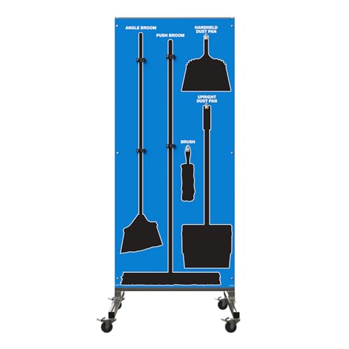 Clean & Sweep 5S Shadow Board/Mobile Cart Broom Holder, 68" x 30" Board - color: Blue/Black