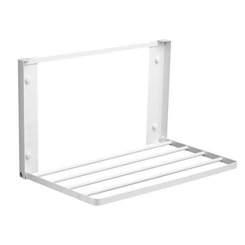 Foldable Wall Mounted Clothes Drying Rack,Space-Saving Laundry Drying Rack, Magnetic & Punch-Free Retractable Hanging Rack with 4 Drying Bars, Heavy-Duty Fold Down (White) - color: White