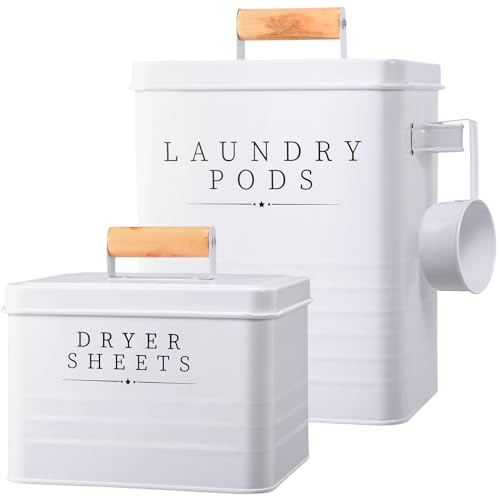 Yaocom 2 Pcs Laundry Pod Container for Farmhouse Laundry Decor, White - color: White