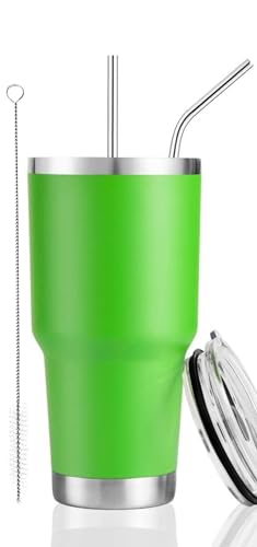 D·S 30 oz Lime Tumbler Double Wall Vacuum Insulated Travel Coffee Mug - color: Lime Green