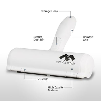 Mindful Design Roller Pet Hair Remover and Reusable Lint Roller - Cat and Dog Hair Remover for Furniture, Couch, Carpet, Clothing and Bedding - Portable, Multi-Surface Fur Removal Tool
