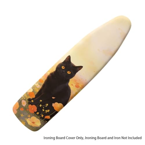 Black Cat Ironing Board Cover and Pad Cover with Padding Standard Size Heat-Resistant Ironing Board with Elastic Edges Iron Boards Covers - color: Black Cat5