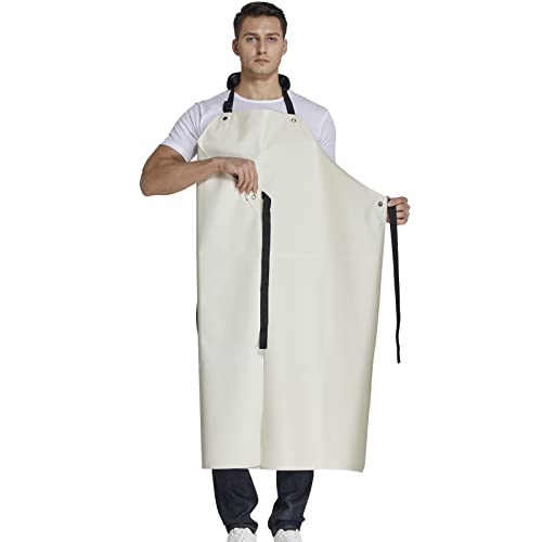 Rubber Waterproof Apron Butcher Heavy Duty -Oil Chemical Resistant Safety Aprons for Cleaning Fish, DishWashing - color: White, size: X-Large