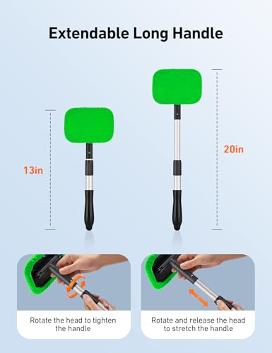 AstroAI Windshield Cleaner Extendable 180° Rotating Handle, Green - color: Green