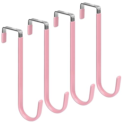 FYY Over the Door Hooks, Single-Hanger 4 Pack, Fits Doors 1.6" Pink - color: A Pink, size: Long, style: 4 Pack