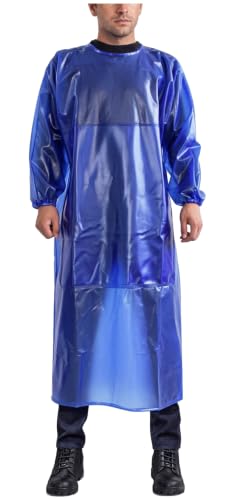 SUJAN Waterproof Smock Apron with Sleeves Chemical Resistant Coverall - color: Royal Blue, size: L-XXL