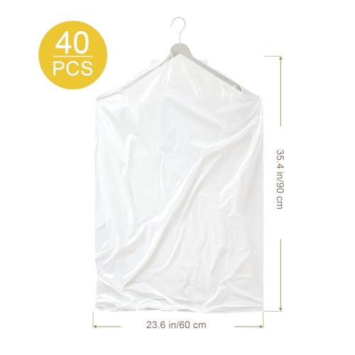 Gretchin 40 Pack Garment Bags - Set of 40, 60x90cm Plastic Dry Cleaning Bags for Hanging Clothes Storage - color: clear-40pcs, size: 60x90cm