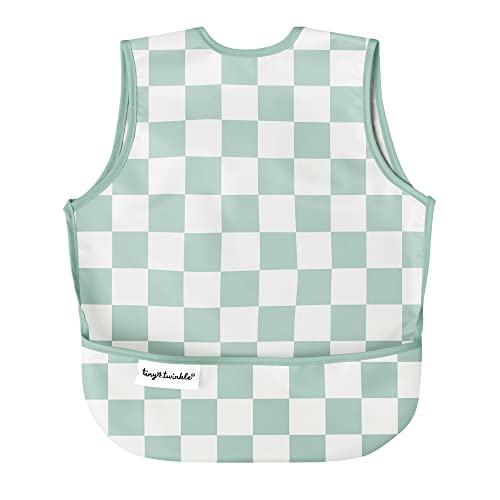 Tiny Twinkle Mess Proof Baby Bib for Boys | Waterproof Toddler Bib for Eating | Baby Apron for Feeding, Machine Washable | Perfect Shower Gift (Green Checkers, 6–24M) - color: Green Checkers, size: Small 6-24 Months