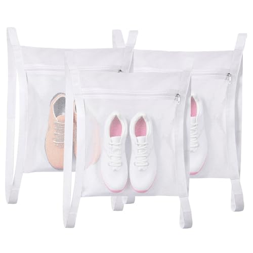 Shoe Dryer Bag, Mingting Large Wash Dry Net Bag 15.7x15.7 Inch for Sneaker Shoes Laundry Dryer Bags with Zipper and Strap for Most Dryers Door,White(3 Pack) - style: 3 Pack Shoe Dryer Bag