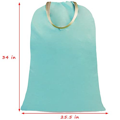Sanlykate Large Canvas Cotton Laundry Bag with Drawstring & Handles, Heavy Duty Durable Dirty Clothes Organizer, Tear Resistant Hamper Liner Storage Bag, Travel Sack, 25.5 x 34inch - Haze Blue - color: Haze blue