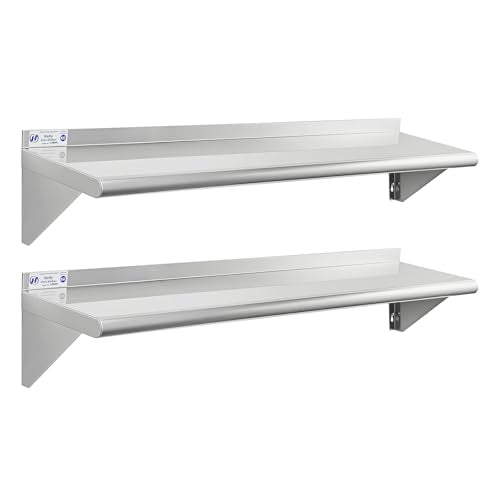 Hally Stainless Steel Shelf 2 Pack Wall Mounted Metal Shelves 10"x48" NSF - size: 10"x48"