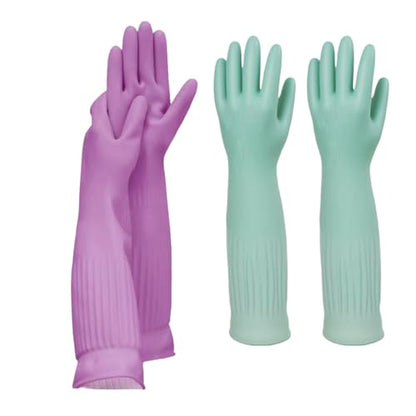 18inch Household Cleaning Rubber Long Gloves Reusable 2Pairs - size: Small