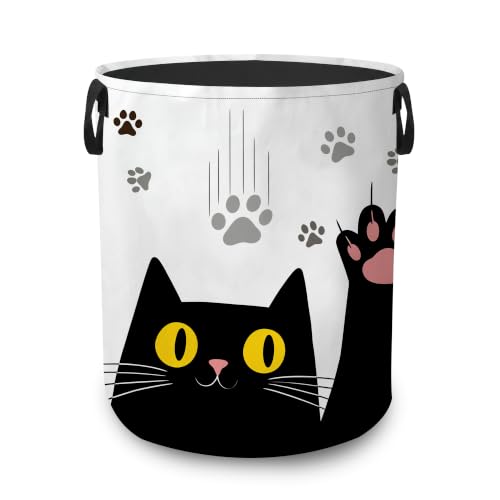 Laundry Hamper,Cute Black Cat Collapsible Laundry Basket with Handles,Paw Prints Waterproof Oxford Cloth Clothes Organizer for Bedroom Bathroom Dorm Nursery,16 x 20 Inch - color: Cute Black Cat,Paw Prints