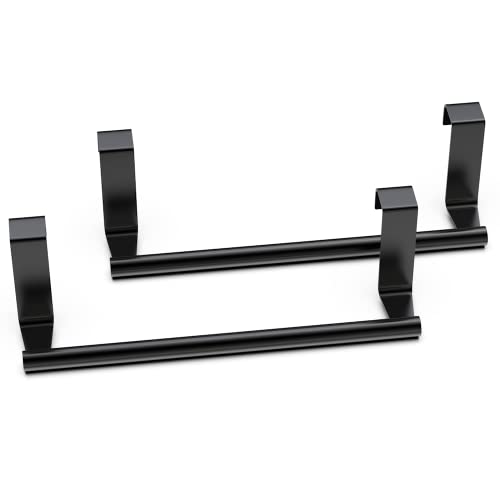Towel Rack for Cabinet, Strong Steel Kitchen Over Cabinet Towel Bar Holder, 9" Wide - 2 Pack - Black - color: Black