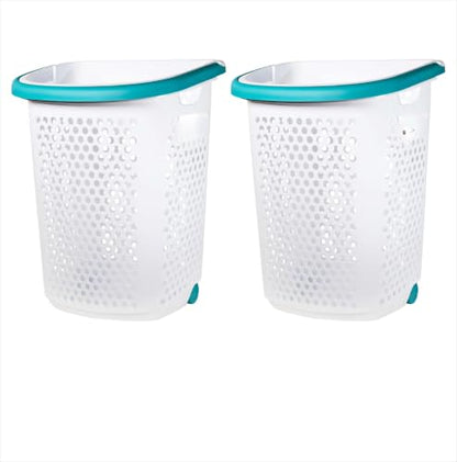 2 Pack, Rolling Plastic Laundry Hamper, White, Adult