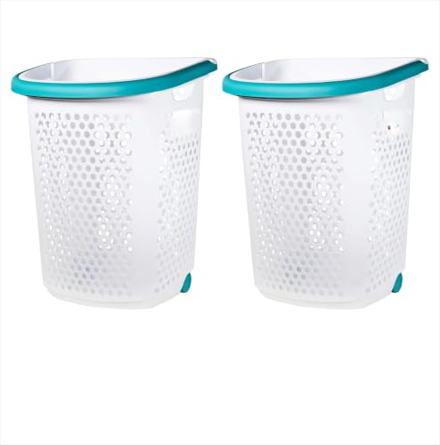 2 Pack, Rolling Plastic Laundry Hamper, White, Adult