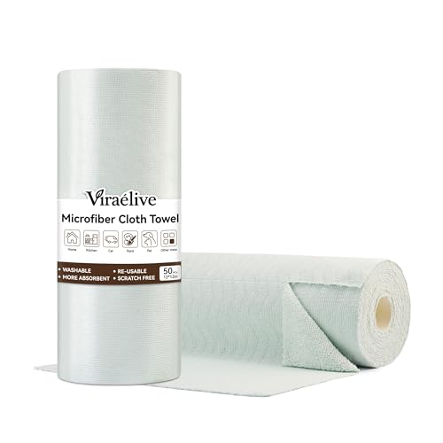 Viraelive Microfiber Cleaning Cloth Roll, 50 Pack, Green Wave, 12"x12" - color: Zigzag Dusty Green