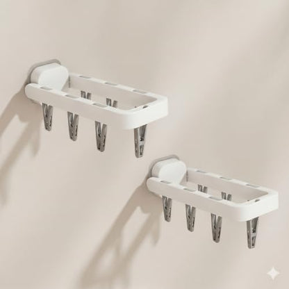 Wall Mounted Drying Rack with 7 Hidden Clips for Sock&Underwear-White 2Pack - color: White-2 Pcs
