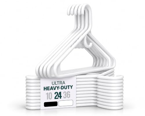 Ultra Heavy Duty Plastic Clothes Hangers – White Strong Durable Coat & Suit Hangers – Thick Plastic Closet Organizer Hangers 24 Pack - color: White, size: 24