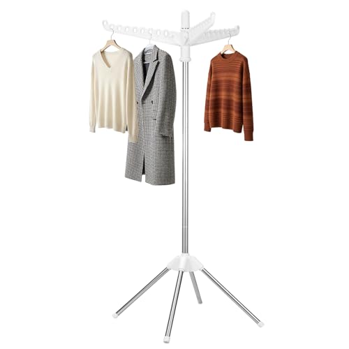 Rotatable and Foldable Clothes Drying Rack 59 Inch Laundry Drying Tree with 27 Hanging Holes, Space-Saving 4-Legged Free Standing Hanger Stand for Indoor, Balcony and Laundry Room