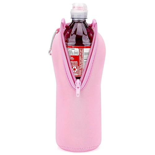 Linkidea Disposable Sport Cap Water Bottle Sleeve Compatible with 23.7 Fl Oz Arrowhead, Insulated Neoprene Plastic Bottled Water Cover with Lockable Zipper, Pink