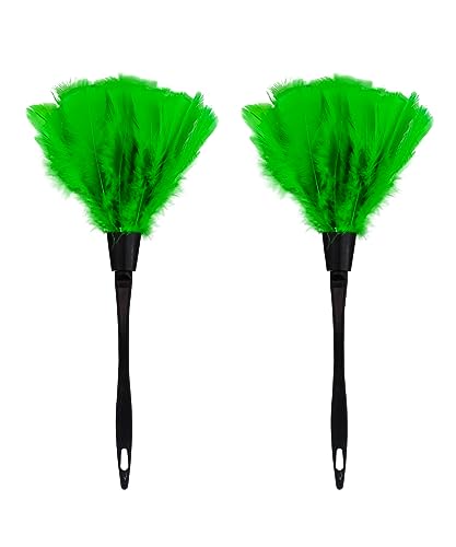 Turkey Feather Dusters for Cleaning Home Blinds Kitchen car Office, Eco-Friendly Reusable （2 pcs Green） - color: Green