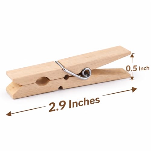 ADAK 50 Pack Wooden Clothespins, 2.9 Inch Large Wood Clothes Pins, Heavy Duty Laundry Clips (Natural Wood)