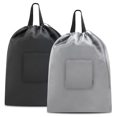 Travel Laundry bags, Dirty Clothes Travel Bag with Handles, Portable Small laundry Sack for Travelling, Suitcase, Gym, Camping (Black&Grey) - color: Black&Grey
