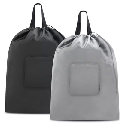 Travel Laundry bags, Dirty Clothes Travel Bag with Handles, Portable Small laundry Sack for Travelling, Suitcase, Gym, Camping (Black&Grey) - color: Black&Grey