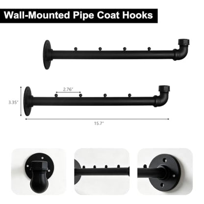 Industrial Wall Pipe Clothes Bar,Wall Mounted Closet Bar - color: Black 2 Pack