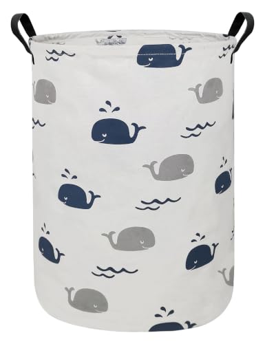 Foldable Waterproof Round Fabric Laundry Basket Home, Blue Cute Whale - color: Round-Blue Cute Whale