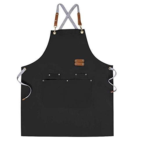 Chef Apron-Cross Back Apron for Men Women with Adjustable Straps - color: Black