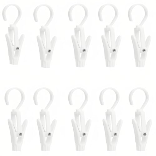 10-Pack Heavy Duty Swivel Clothes Pins - 360° Rotating Hooks for Laundry, Beach Towels, Curtains, Rustproof Stainless Steel Spring, Non-Slip Grip (4.3", White)