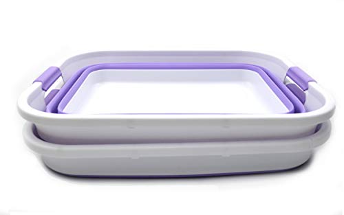SAMMART Set of 2-41L(10.8 gallon) Collapsible Plastic Laundry Basket-Pop Up Storage Container-Portable Washing Tub-Space Saving Hamper,Water capacity:32L(8.4 gallon) (2 rectangular, Lt. Purple) - color: Light Purple, size: 2 x 41L Rectangular