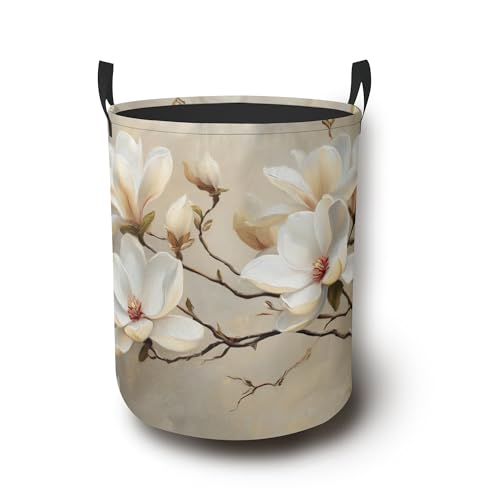 Vintage Magnolia Flower Laundry Basket,Foldable Oxford Cloth Laundry Hamper with Handles Waterproof Dirty Clothes Storage Basket for Bathroom Bedroom Dorm Room 16" x 20.8" - color: Vintage Magnolia Flower