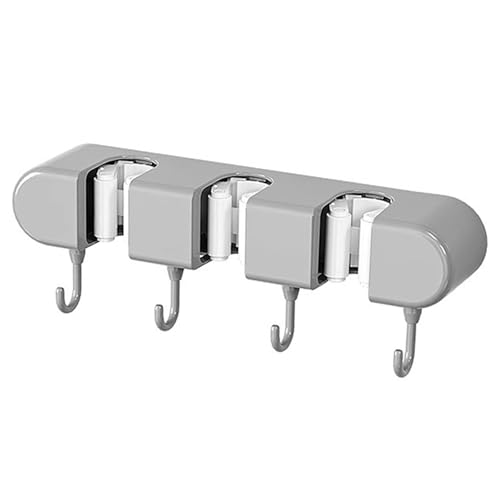 Wall Mounted Storage Rack for Mops and Brooms Ultimate Home Organization Solution with Holders and Hooks for Space() - color: Grey 3 clip 4 hook, size: 26X4.7X5.5