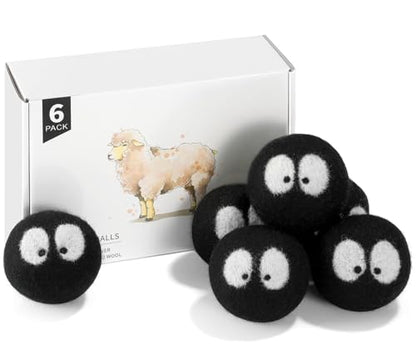 Wool Dryer Balls 6 Pack, Natural Fabric Softener, Dryer Balls Laundry Reusable, Reduces Clothing Wrinkles and Saves Drying Time (Black) - color: Black