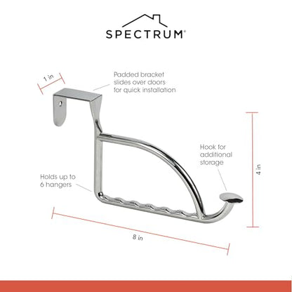 Spectrum Stratford Chrome Over The Door Hook Valet for Hanging Clothes Towels Robes, Easy Hang Sturdy Steel Door Hanger for Closet Bedroom Bathroom Laundry Room Door, Fits Doors Up to 1.3” Thick